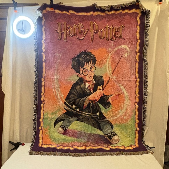 Vintage 2000 Harry Potter Tapestry Throw Blanket 45x57” Magic Wand JK Rawling - Picture 1 of 8